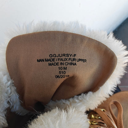 Tan Faux Fur Lace Up Ankle Boots