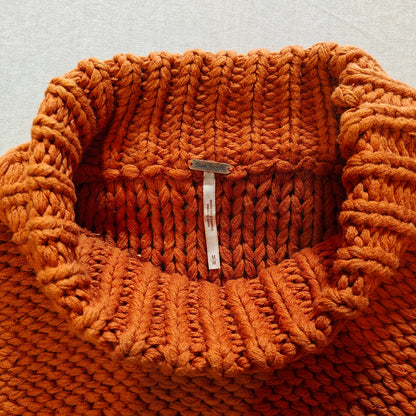 Orange Chunky Knit Turtleneck Cropped Sweater