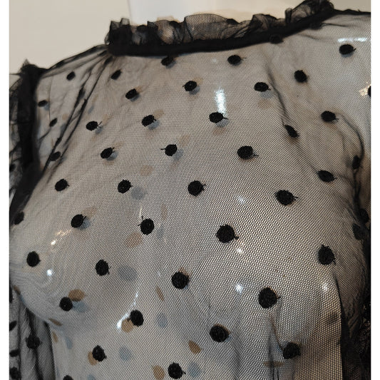 Black Sheer Polka Dot Mesh Blouse