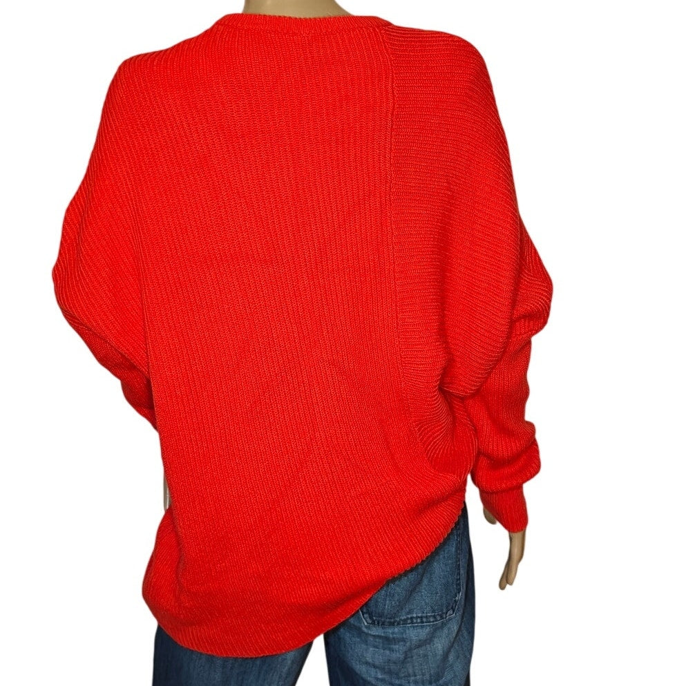 Bright Orange Slouchy Ribbed Knit Sweater