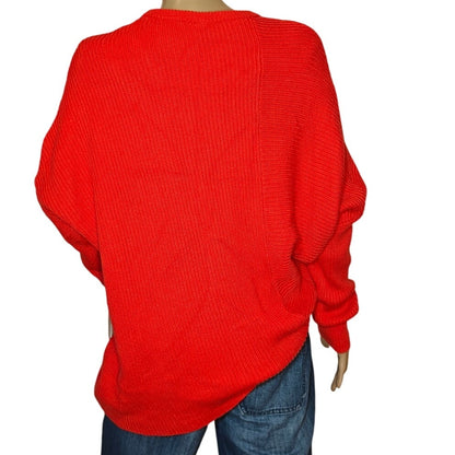 Bright Orange Slouchy Ribbed Knit Sweater