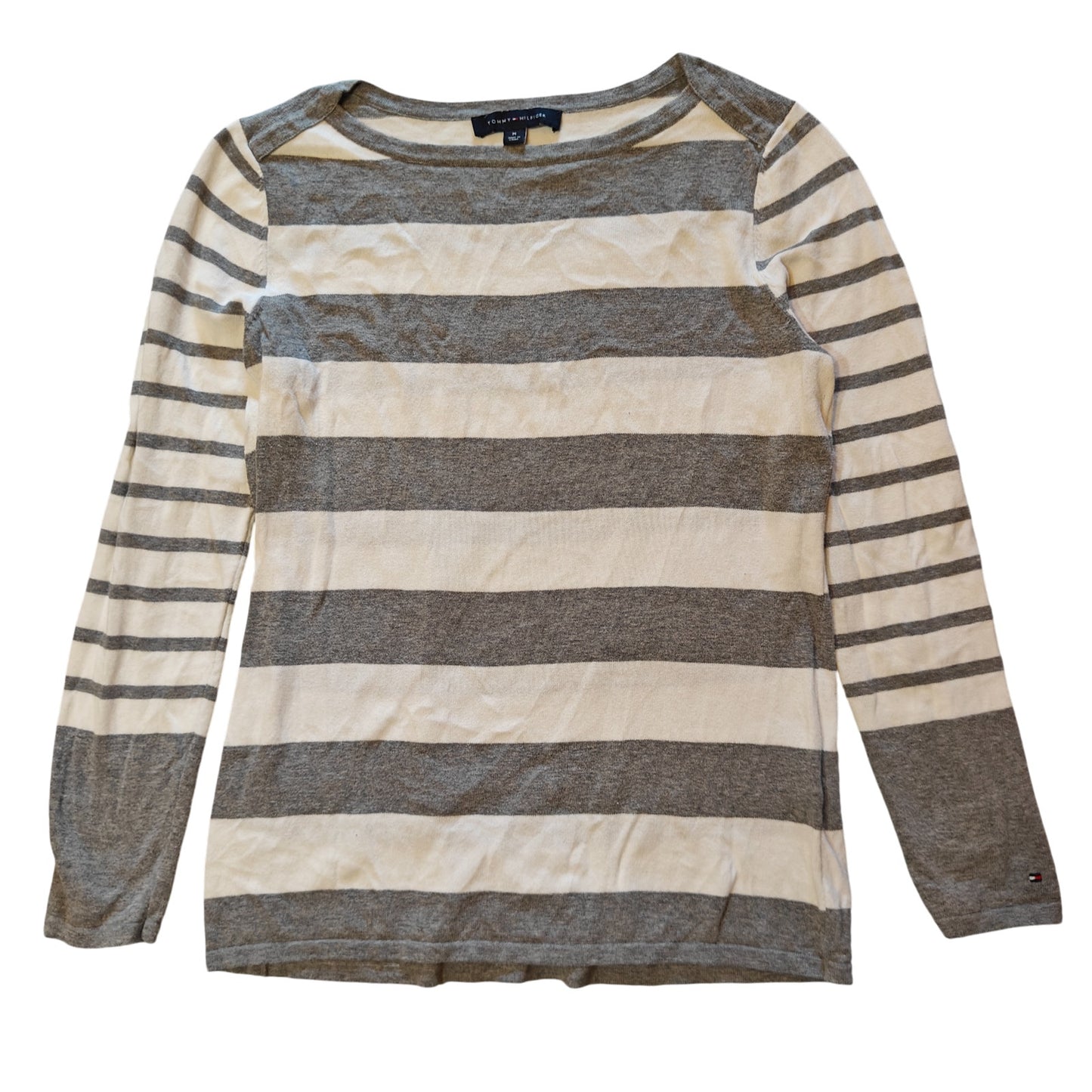Gray and Cream Stripe Long Sleeve Knit Top