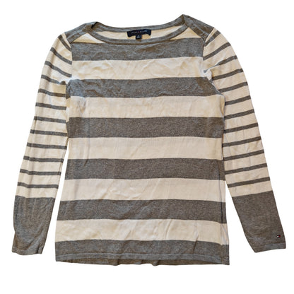 Gray and Cream Stripe Long Sleeve Knit Top