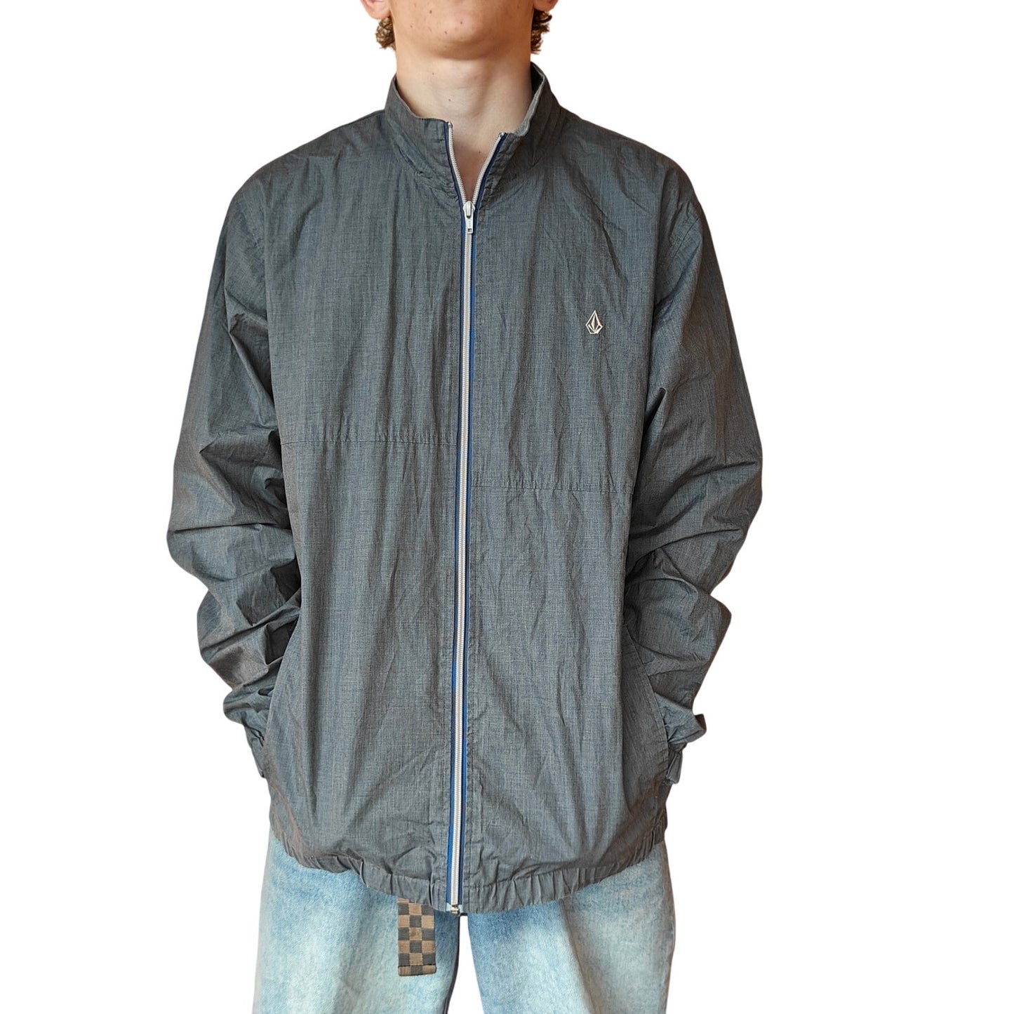Gray Zip-Up Windbreaker Jacket