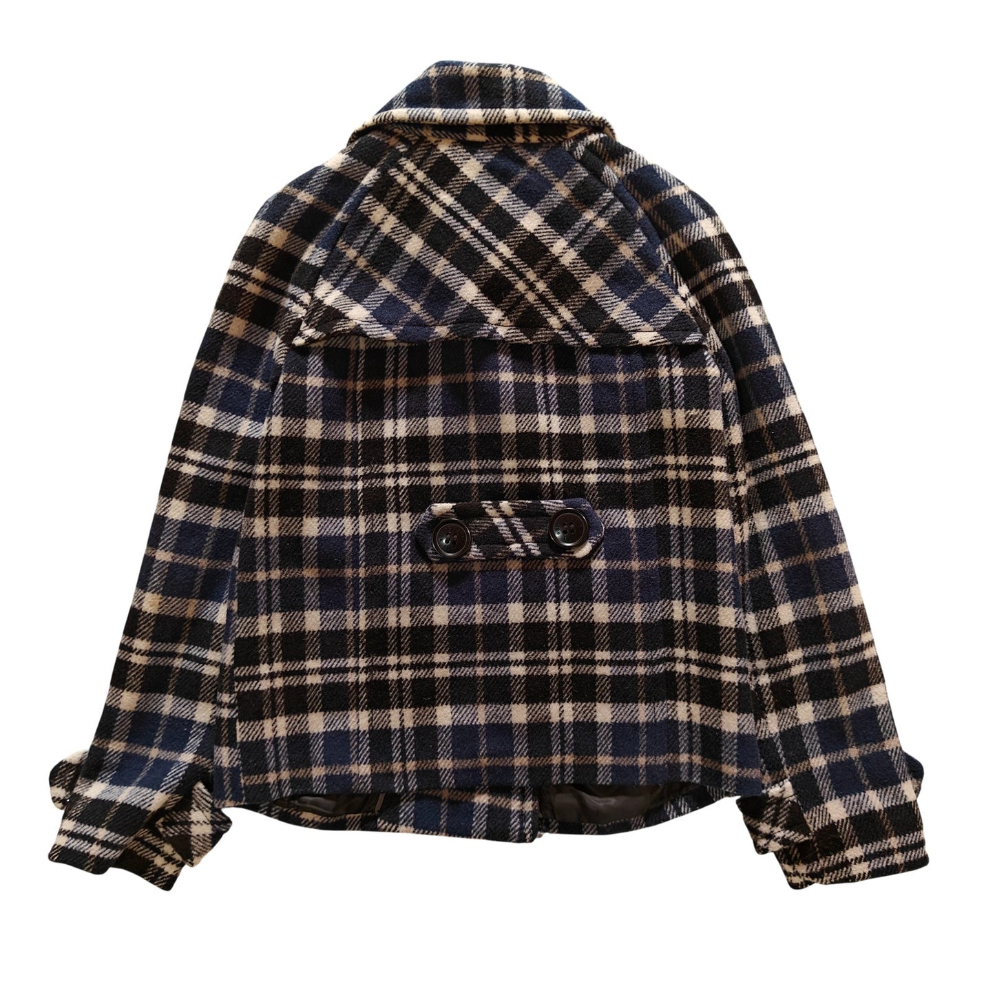 Navy/Black/Cream Plaid Peacoat