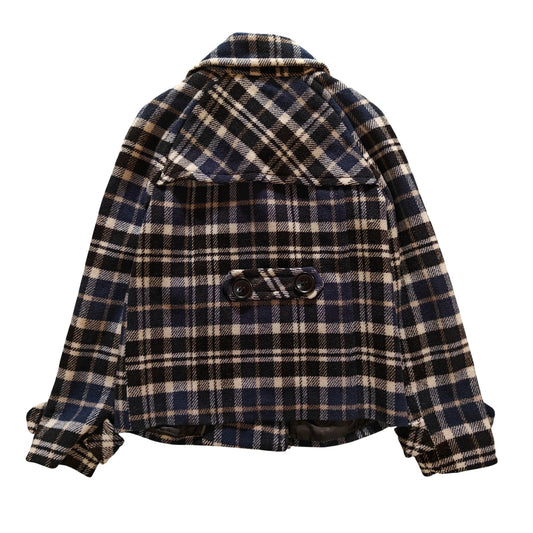 Navy/Black/Cream Plaid Peacoat