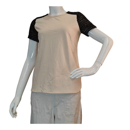 Cream Top With Black Tweed Short Sleeves