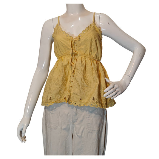 Yellow Eyelet Lace Trim Babydoll Cami