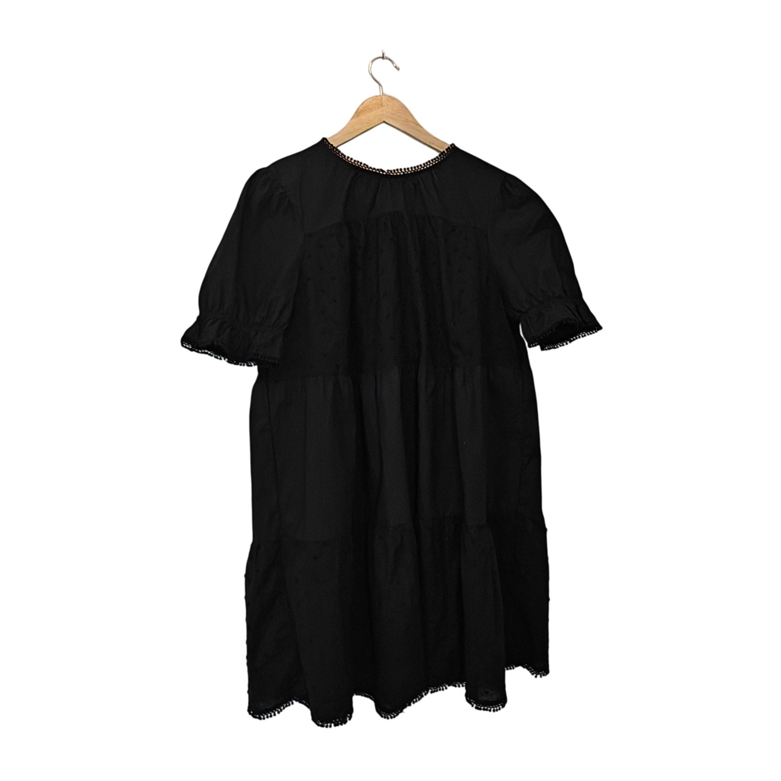 Black Swiss Dot Tiered Puff Sleeve Mini Dress Size Large