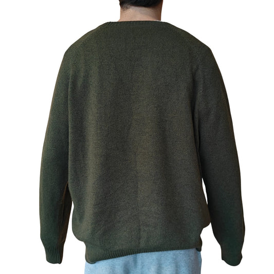 Olive Green Wool Blend Crewneck Sweater