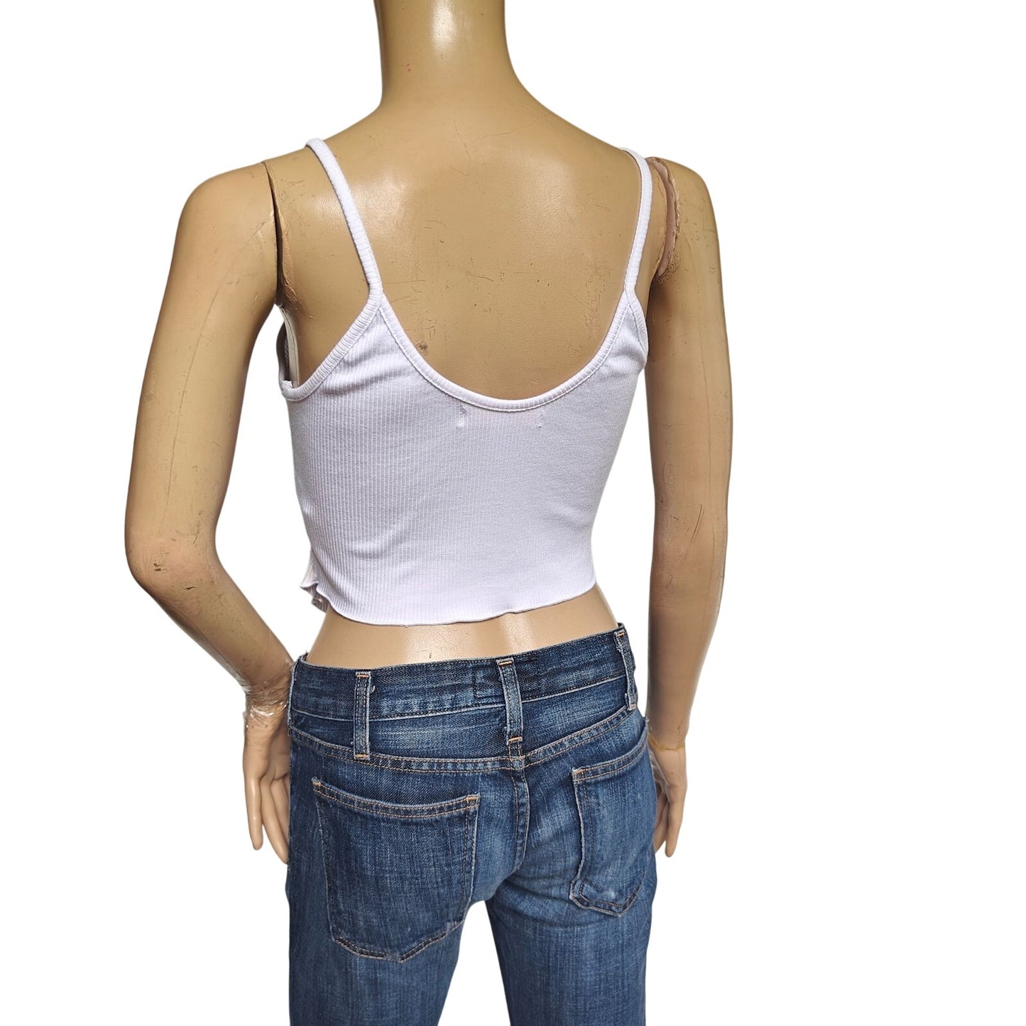 White Ribbed Cutout Crop Tank Top