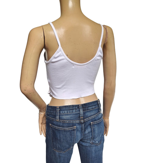 White Ribbed Cutout Crop Tank Top