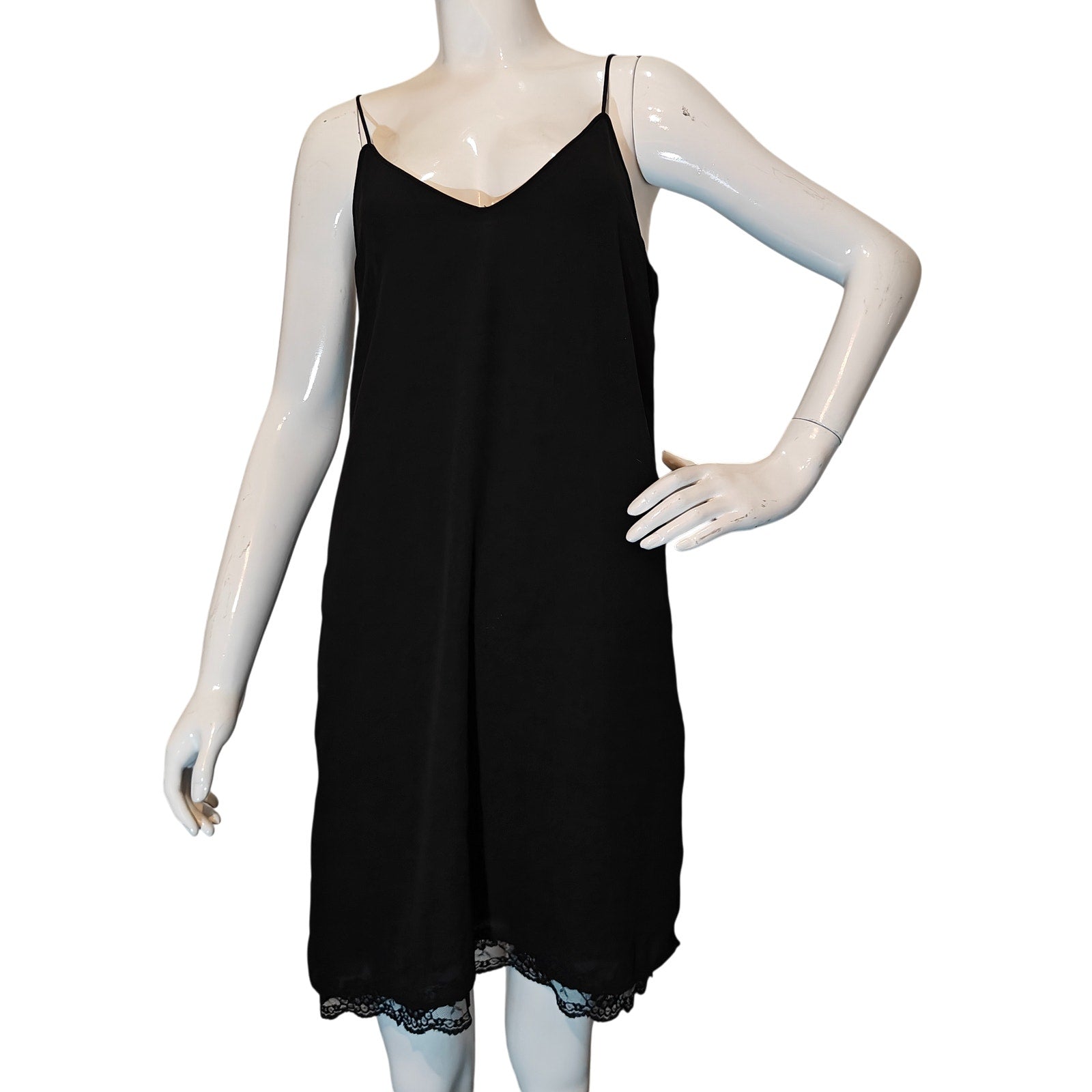 Black Slip Dress With Lace Trim Hem