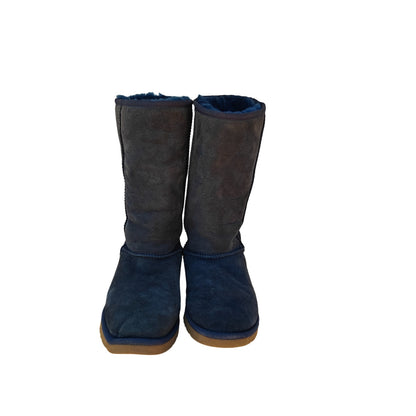 Navy Tall Suede Shearling Boots