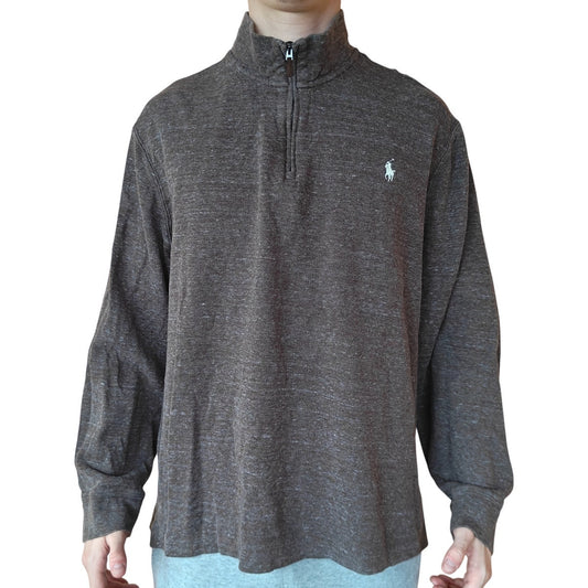 Brown Quarter Zip Pullover Sweatshirt