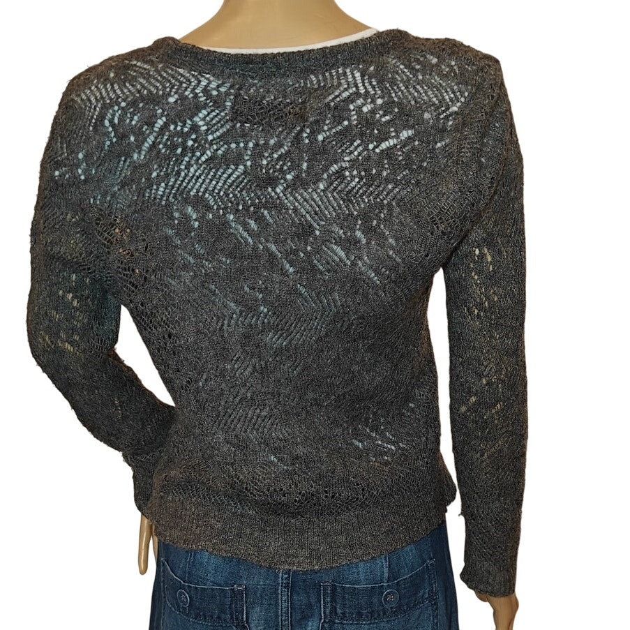Gray Open Knit Cardigan Sweater