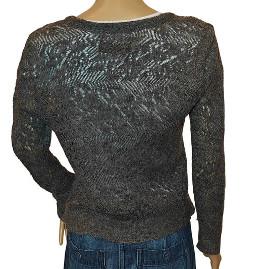 Gray Open Knit Cardigan Sweater