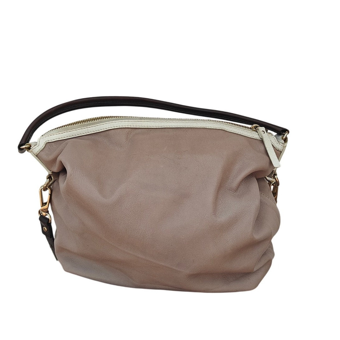 Taupe Leather Hobo Shoulder Bag