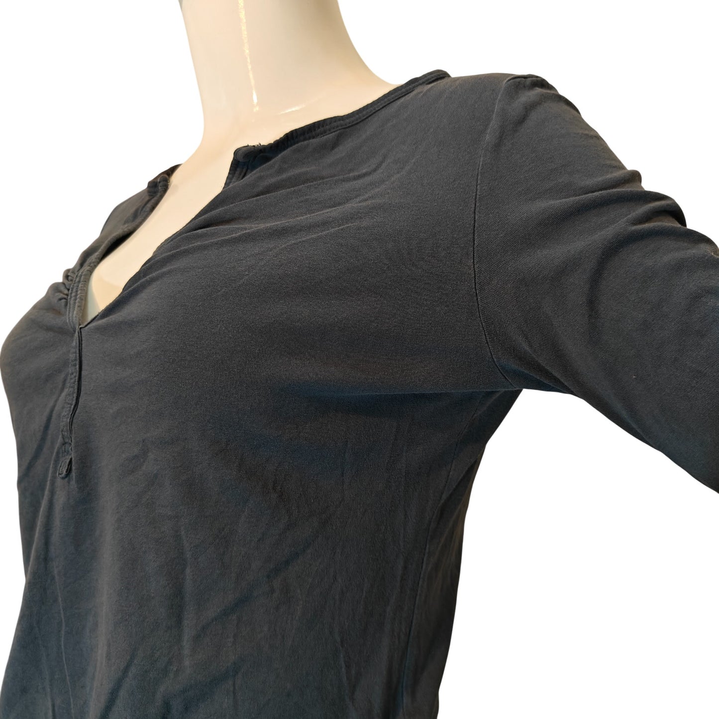 Blue Gray Long Sleeve V Neck Top