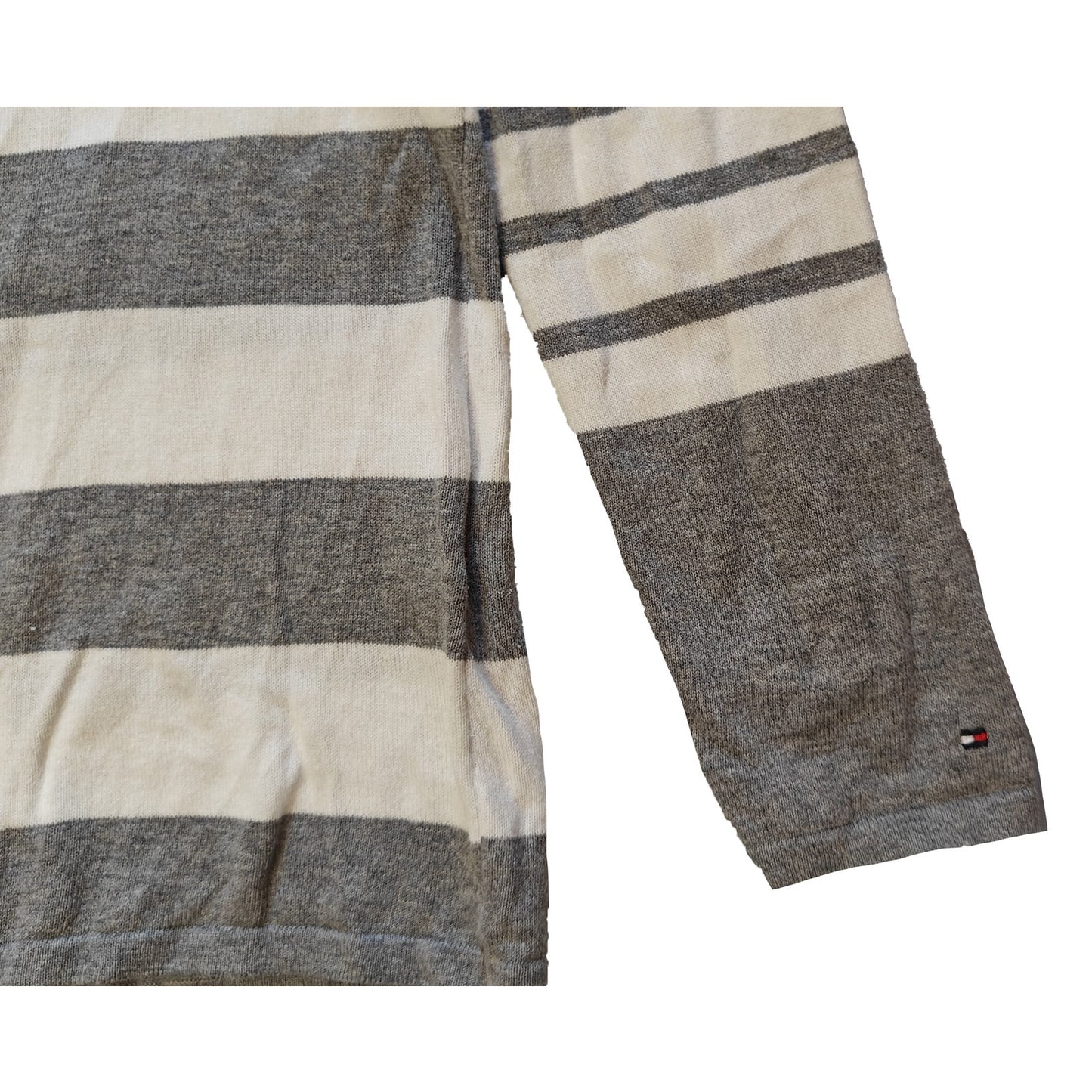 Gray and Cream Stripe Long Sleeve Knit Top