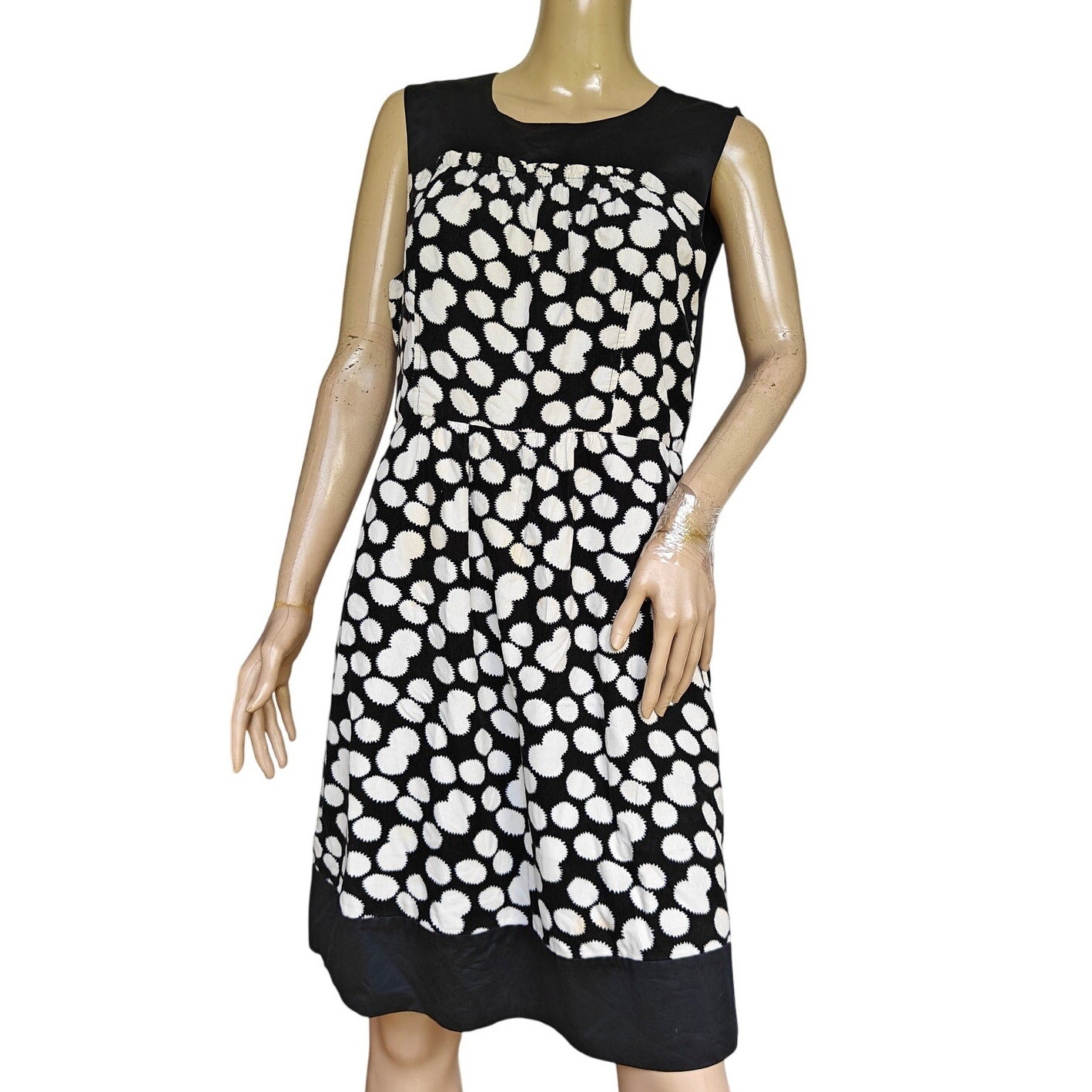 Black and White Polka Dot Sleeveless Midi Dress