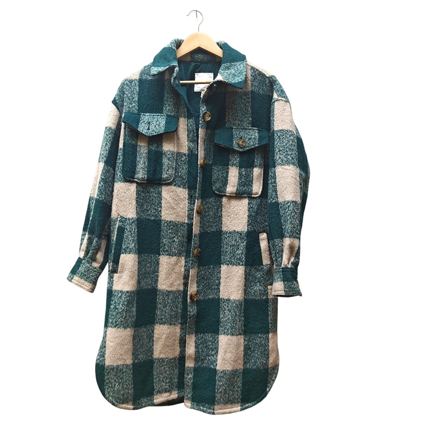 Green Plaid Oversized Shacket Coat