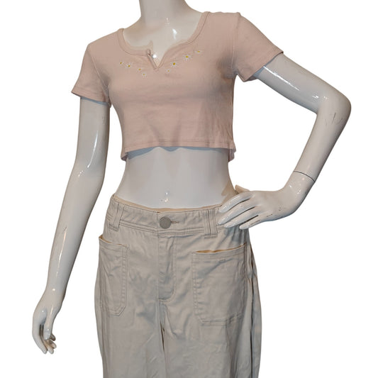 Pink Daisy Ribbed Crop Top