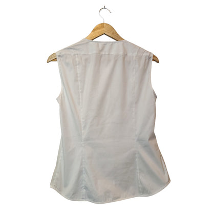 White Ruffle Pleated Sleeveless Blouse
