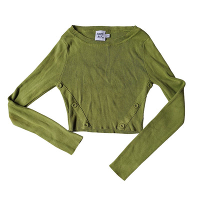 Green Ribbed Button-Detail Sweater