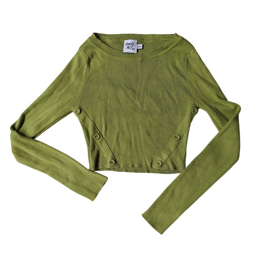 Green Ribbed Button-Detail Sweater