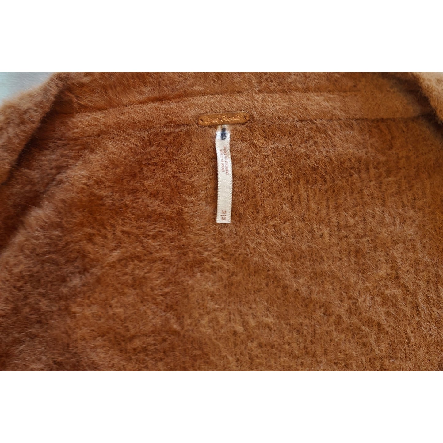 Camel Fuzzy Knit Puff Sleeve Square Neck Sweater