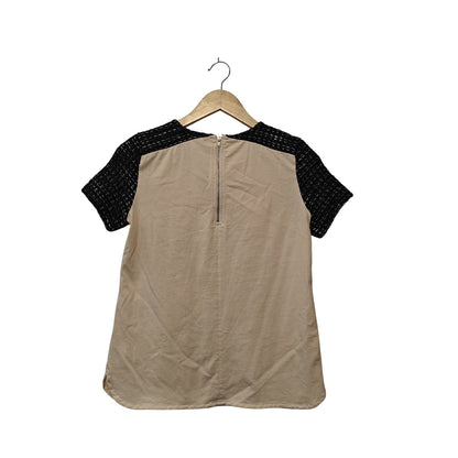Cream Top With Black Tweed Short Sleeves