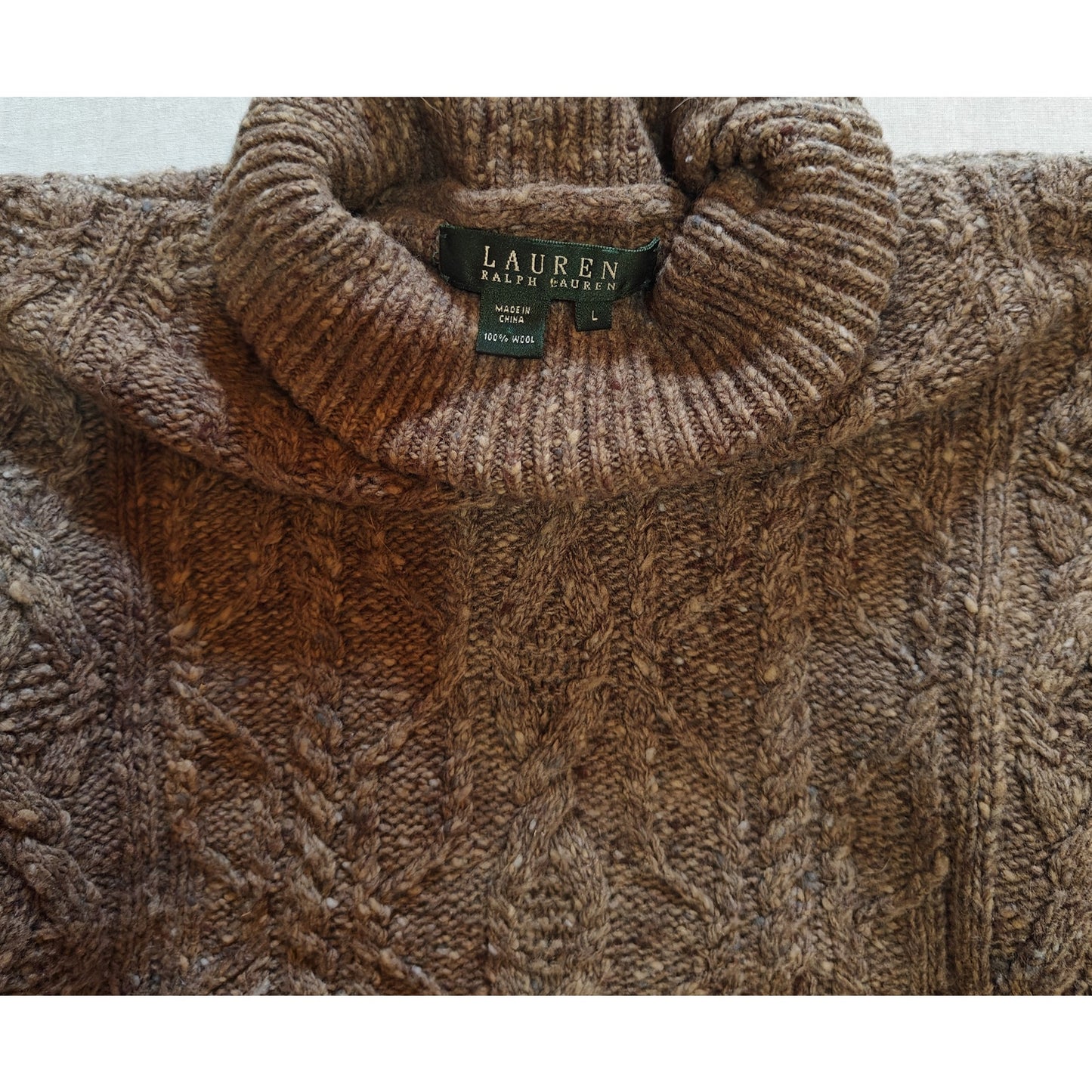 Brown Cable Knit Wool Turtleneck Sweater