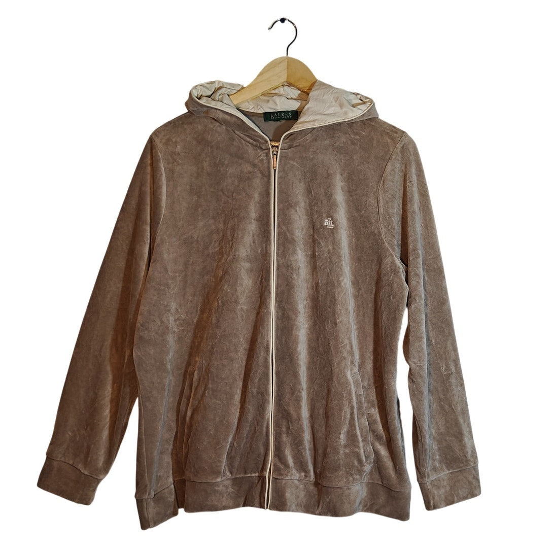 Brown Velour Zip-Up Hoodie