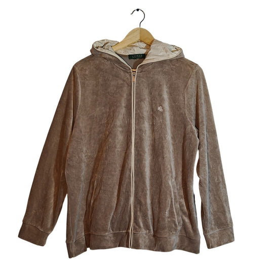 Brown Velour Zip-Up Hoodie