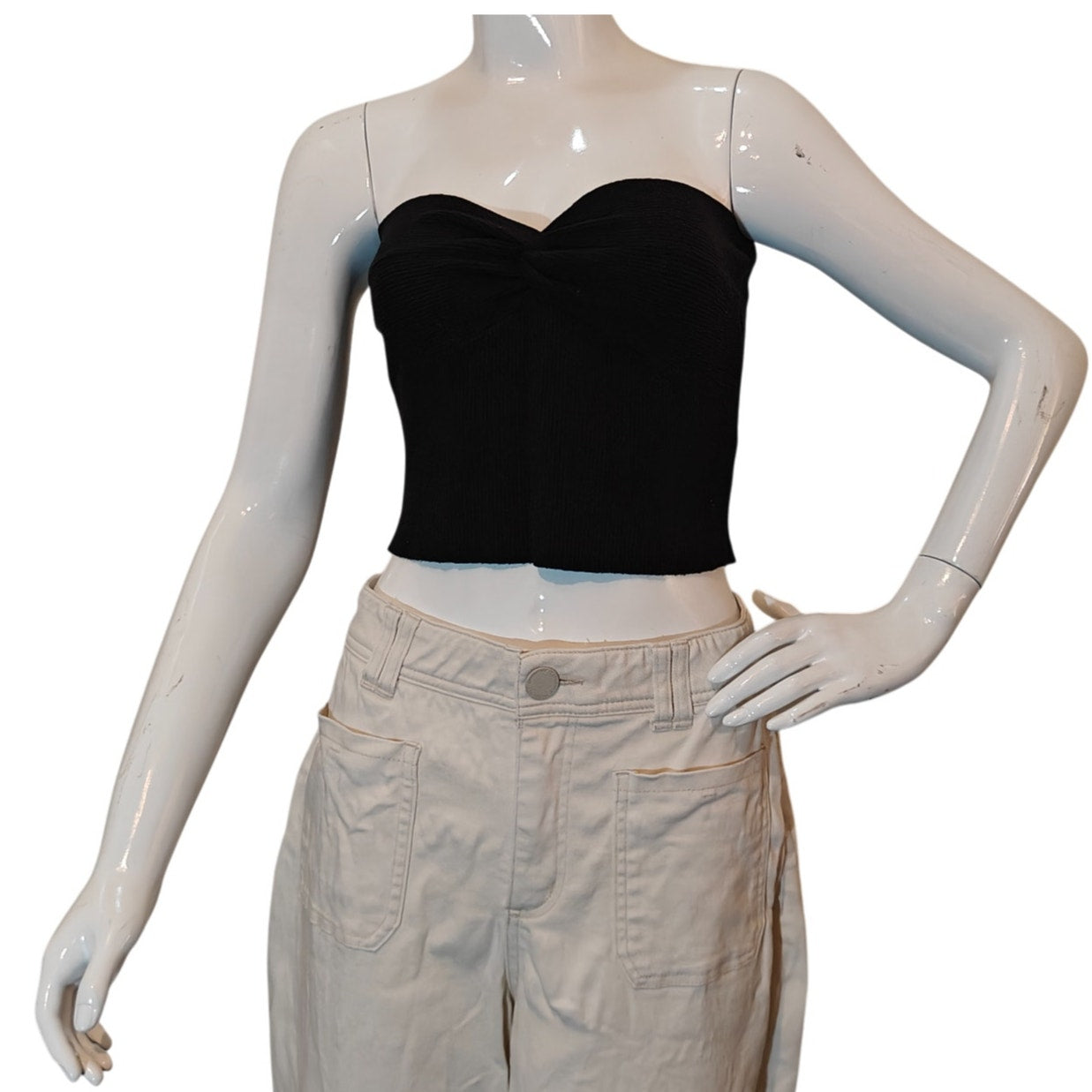 Black Ribbed Strapless Sweetheart Tube Top