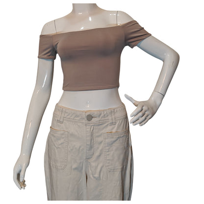 Taupe Off The Shoulder Cropped Top