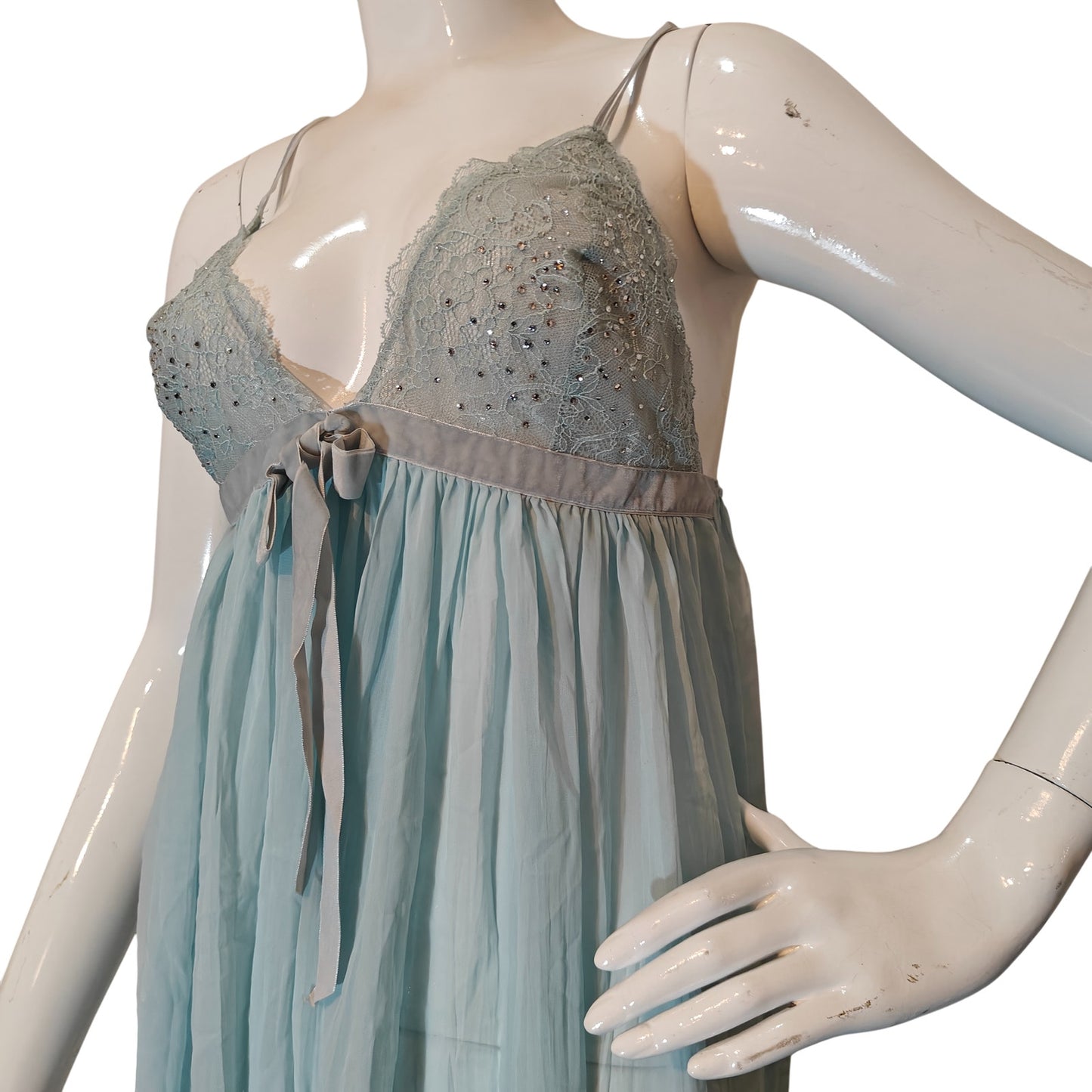 Blue Lace Babydoll Slip Dress Lingerie Size L