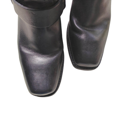 Harness 12R Black Leather Pull-On Mid-Calf Biker Boots