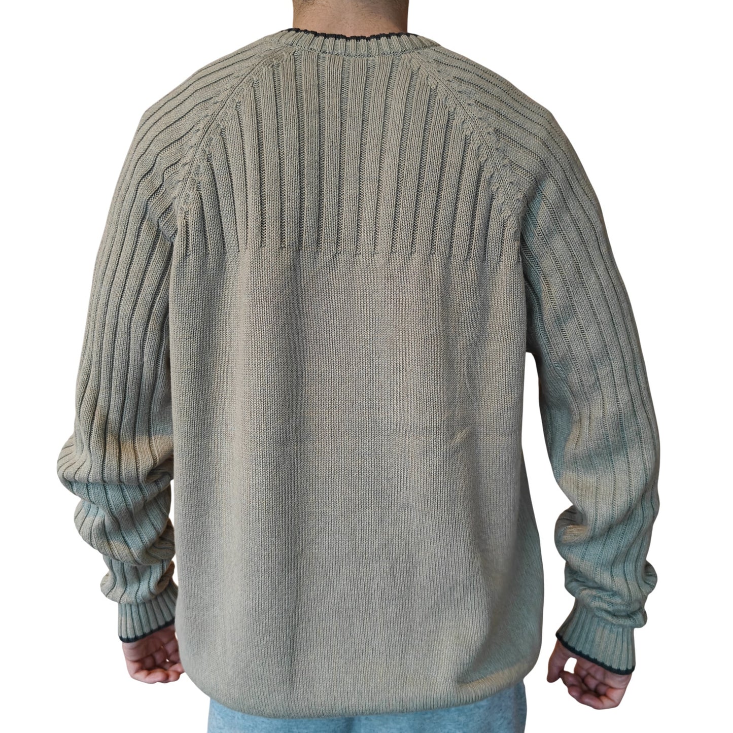 Beige Ribbed Crewneck Knit Sweater