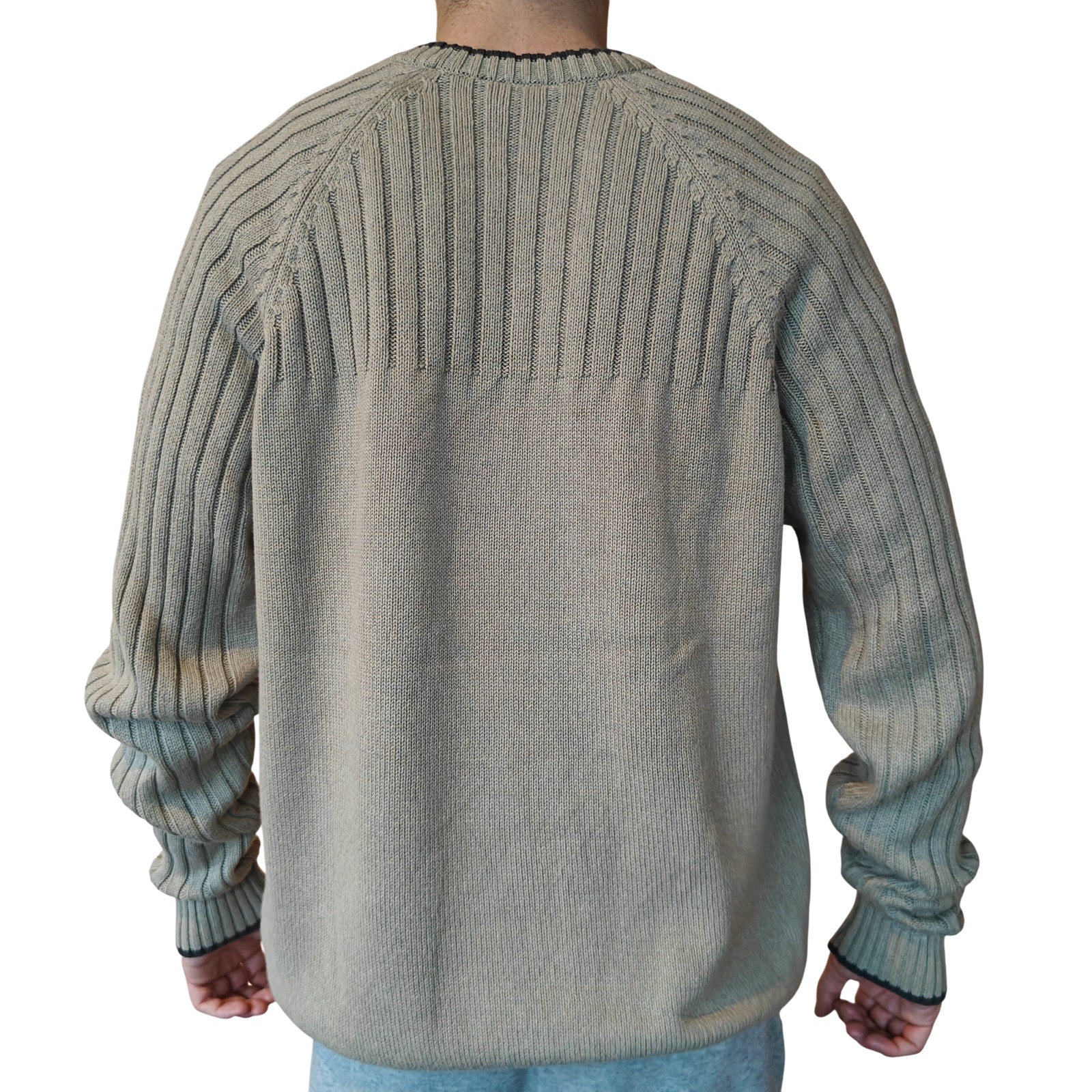 Beige Ribbed Crewneck Knit Sweater