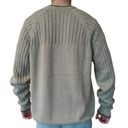 Beige Ribbed Crewneck Knit Sweater