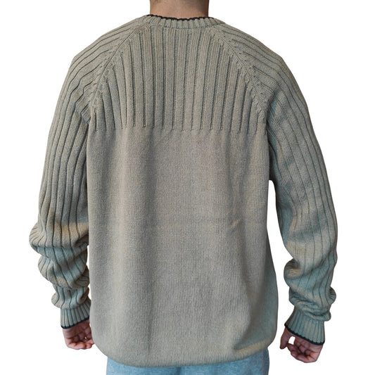 Beige Ribbed Crewneck Knit Sweater