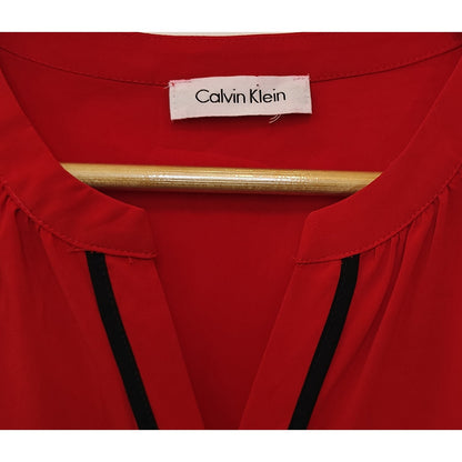 Red Sleeveless Blouse with Black Trim