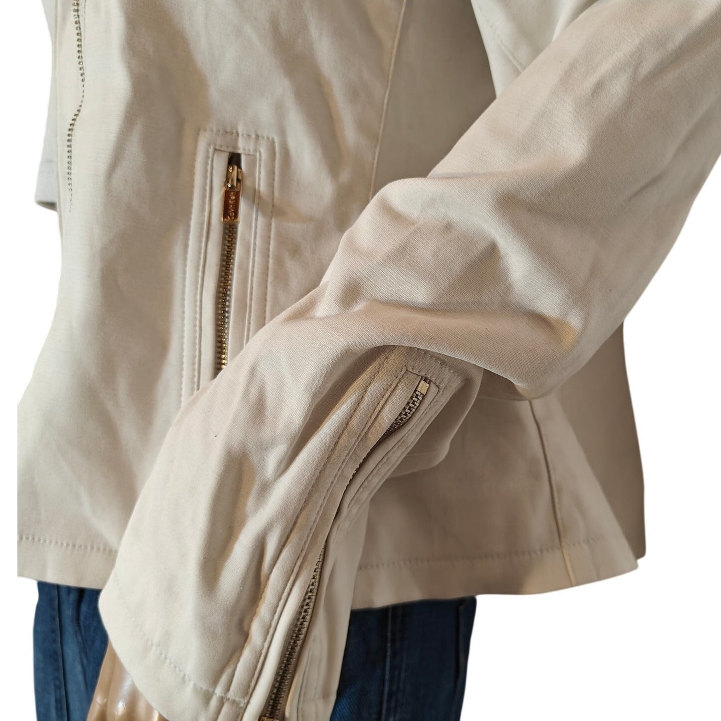 White Cotton Twill Moto Jacket