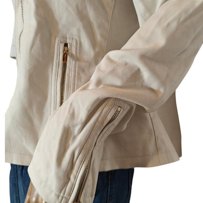 White Cotton Twill Moto Jacket