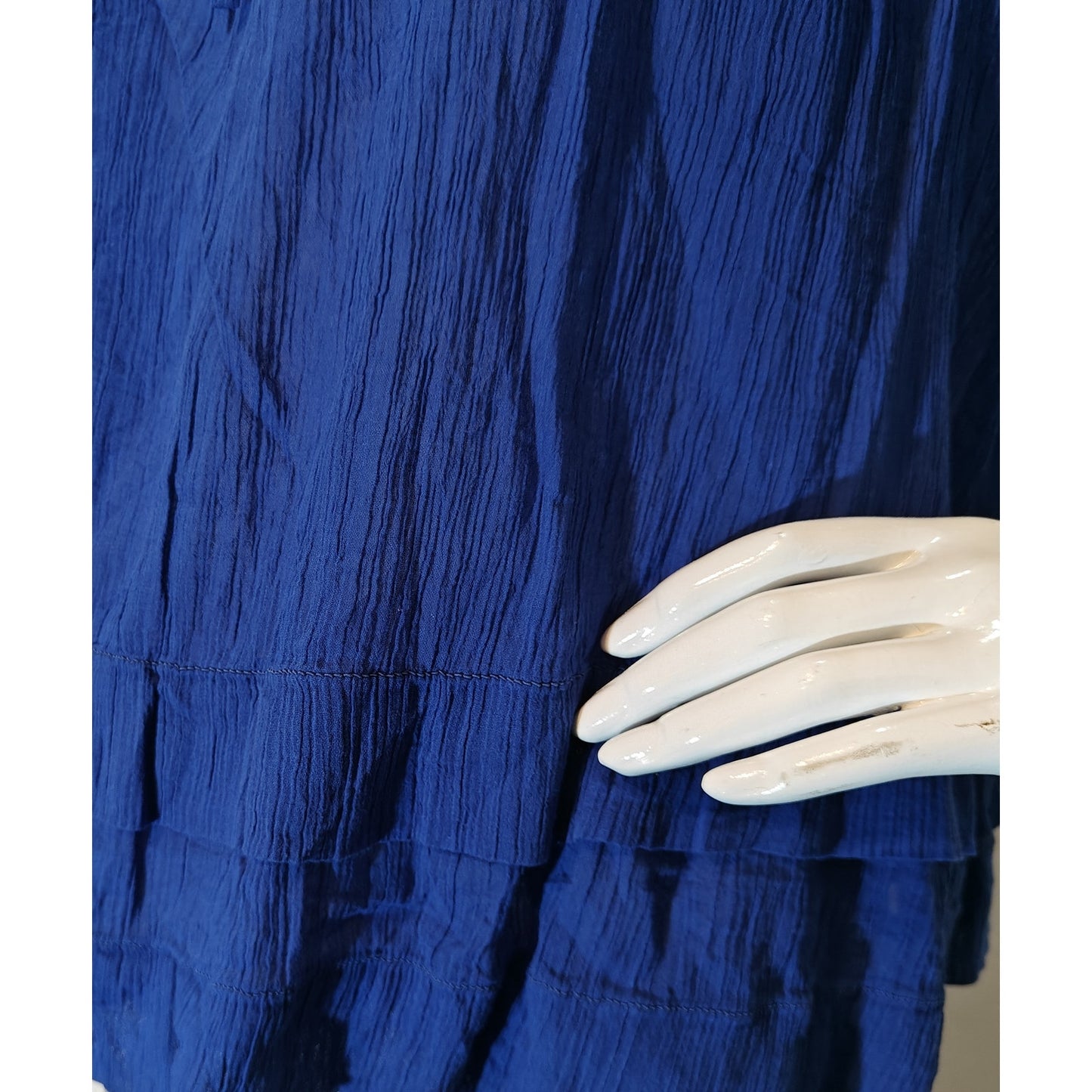 Blue Peasant Blouse Tie Neck Top