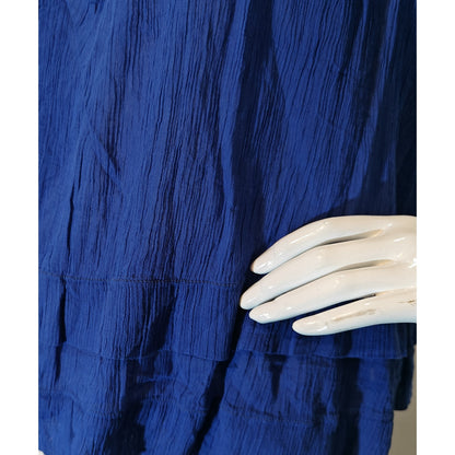 Blue Peasant Blouse Tie Neck Top