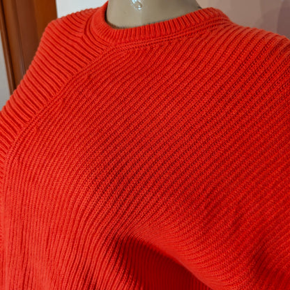 Bright Orange Slouchy Ribbed Knit Sweater