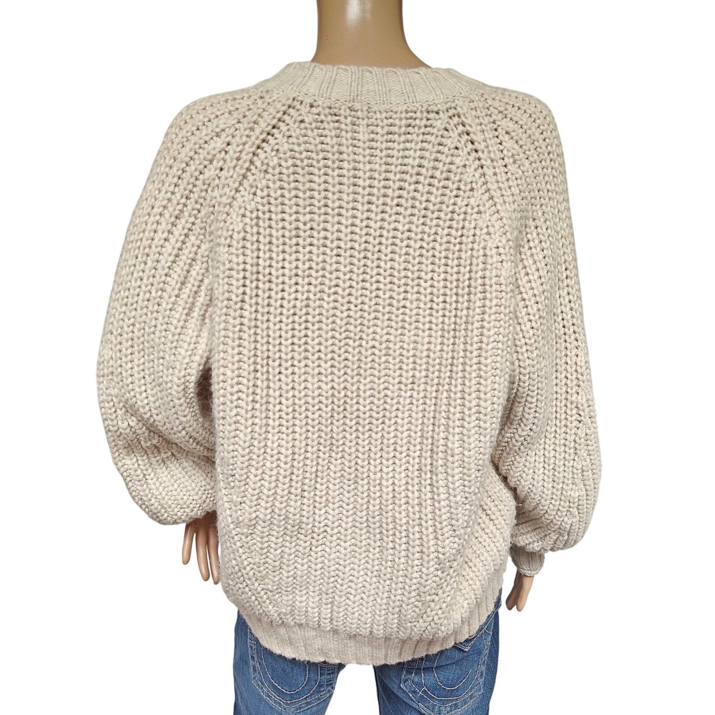 Cream Chunky V-neck Cable Knit Sweater